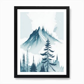 Mountain And Forest In Minimalist Watercolor Vertical Composition 300 Art Print