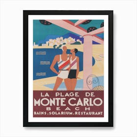 Monte Carlo Beach Vintage Travel Poster Art Print