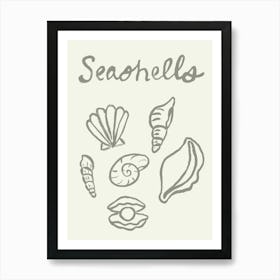 Seashell Doodles, Seashell Line Art, Minimalism Seashell Design 7 Art Print