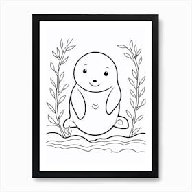 Line Art Jungle Animal Manatee 3 Art Print