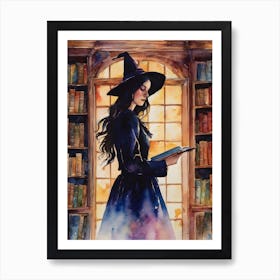 Library Witch - Scholar Sage Yennefer Reading Magical Spell Books in the Citidel Style Wisdom Keeping - Pagan Witchy Fairytale Gallery Feature Wall Original Watercolor Artwork by Lyra the Lavender Witch Art Print