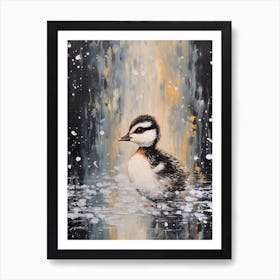 Snow Scene Of Duckling Black & White 1 Art Print