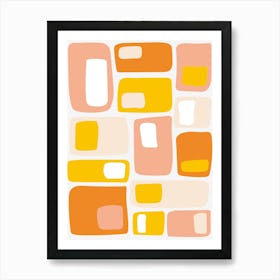 Mid Century Funky Geometric Shapes Orange, Peach and Yellow Art Print