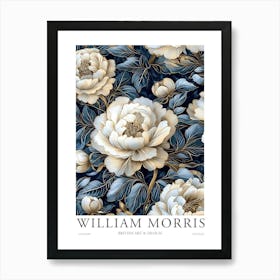 William Morris Prints Blue Flowers William Morris Exhibition Print Navy Blue Gold Poster Vintage Art Print