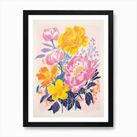 Colourful Bouquet Of Flowers In Risograph Style 5 Art Print