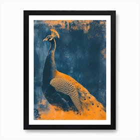 Peacock Vintage Profile Orange & Navy Blue Portrait Art Print