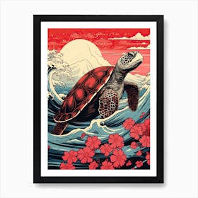 Turtle Animal Drawing In The Style Of Ukiyo E 3 Art Print