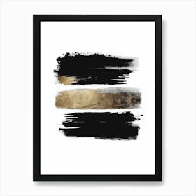 Black And Gold Brush Strokes 24 Art Print