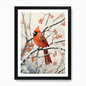 Winter Bird Painting Cardinal 3 Art Print