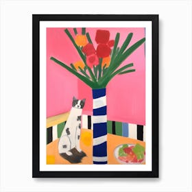 A Painting Of A Still Life Of A Gladioli With A Cat In The Style Of Matisse 3 Art Print