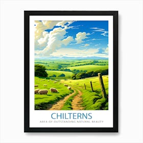 Chilterns Aonb Print English Countryside Art Chilterns Landscape Poster Uk Nature Reserve Wall Decor Hiking Trails Illustration British 3 Art Print