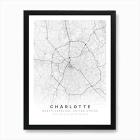 Charlotte North Carolina USA White Map Art Print