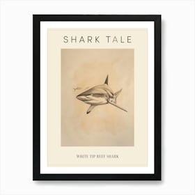 White Tip Reef Shark Vintage Illustration 3 Poster Art Print