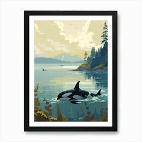 Blue Graphic Design Style Orca Whale 2 Art Print