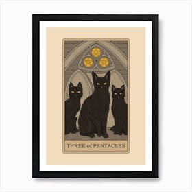 Three Of Pentacles   Cats Tarot Art Print