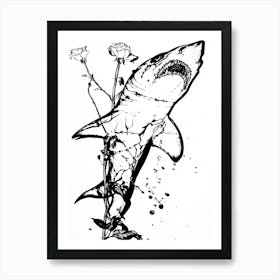 Shark With Roses Art Print