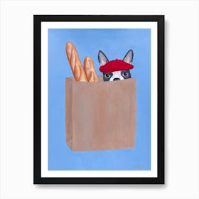 French Bulldog In Paperbag With Baguette Art Print