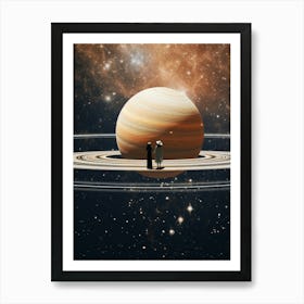 Cosmic portrait of a couple standing on the rings of Saturn 1 Art Print