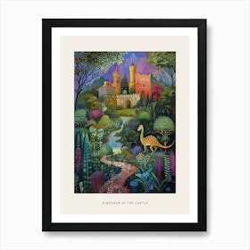 Dinosaur In The Castle Garden Painting 3 Poster Art Print