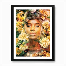 African Woman With Flowers Art Print