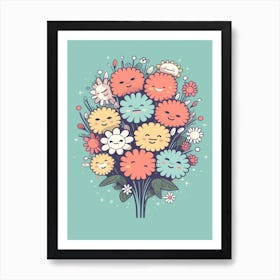 Flower Bouquet Kawaii Illustration 4 Art Print