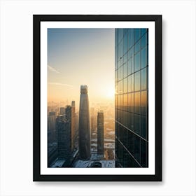 A Picture Of A Contemporary Office Building Its Sleek Facade Reflecting The Early Morning Sunlight (2) Art Print