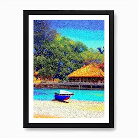 Sihanoukville Cambodia Pointillism Style Tropical Destination Art Print