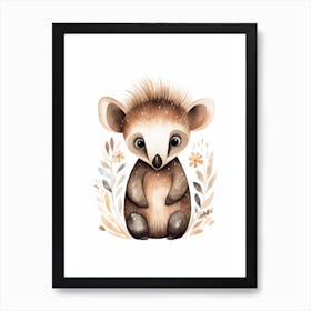 Watercolour Jungle Animal Baby Anteater 4 Art Print