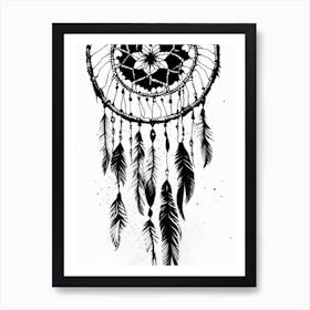 Dreamcatcher Symbol Black And White Painting Art Print