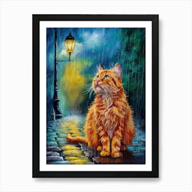 Cat In The Rain Art Print