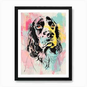 Springer Spaniel Dog Pastel Line Illustration  4 Art Print