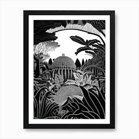 Gardens By The Bay, Singapore Linocut Black And White Vintage Art Print