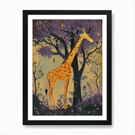 Giraffes By The Tress Illustration 1 Art Print