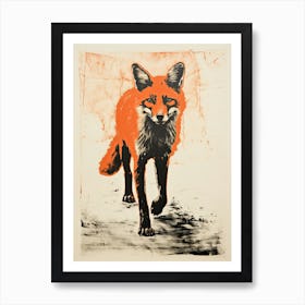 Fox, Woodblock Animal  Drawing 2 Art Print