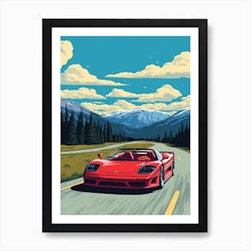 A Ferrari F50 Car In Icefields Parkway Flat Illustration 2 Art Print