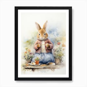 Bunny Knitting Rabbit Prints Watercolour 1 Art Print