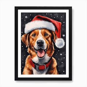 Cute Dog Wearing A Santa Hat Painting (8) Art Print