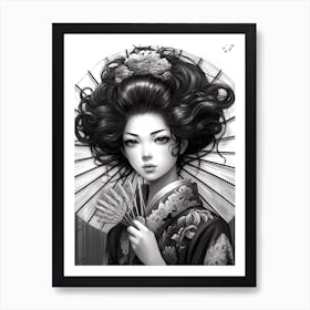 Geisha Black And White Anime Style  6 Art Print