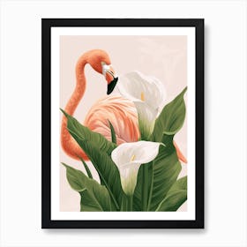 Lesser Flamingo And Calla Lily Minimalist Illustration 2 Art Print