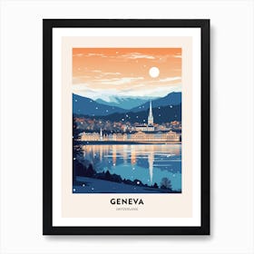 Winter Night  Travel Poster Geneva Switzerland 2 Art Print