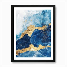 Blue Gold Abstract Canvas Art Art Print