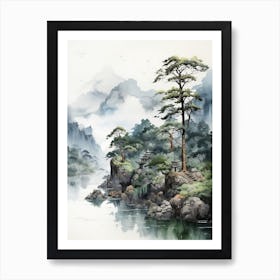 Chugoku Mountains In Multiple Prefectures, Japanese Brush Painting, Ukiyo E, Minimal 3 Art Print
