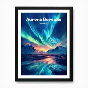 Aurora Borealis Norway Dancing Lights Travel Art Art Print