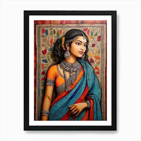 Default Colorful Traditional Madhubani Art From India Of A Wom 0 Art Print