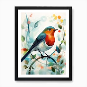 Bird Painting Collage European Robin 3 Art Print