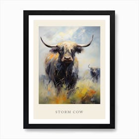 Dark Tones Impressionism Of Two Highland Cows Poster 1 Art Print