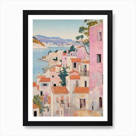 Hvar Croatia 2 Vintage Pink Travel Illustration Art Print