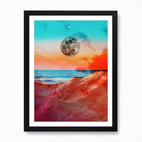 Orange Teal Moon Collage  Art Print