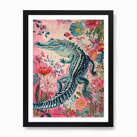 Floral Animal Painting Alligator 3 Art Print