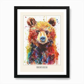 Brown Bear Colourful Watercolour 2 Poster Art Print